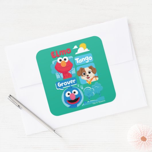 セサミストリート |エルモ・タンゴ・グローバーパークの図 スクエアシール (封筒)