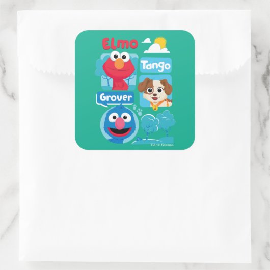 セサミストリート |エルモ・タンゴ・グローバーパークの図 スクエアシール (バッグ)