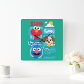 セサミストリート |エルモ・タンゴ・グローバーパークの図 スクエア壁時計 (ホーム)