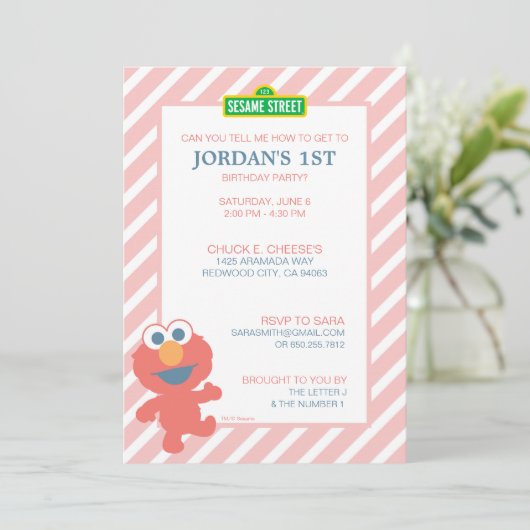 セサミストリート |エルモ – ベビー誕生日招待状 招待状 (スタンド正面)