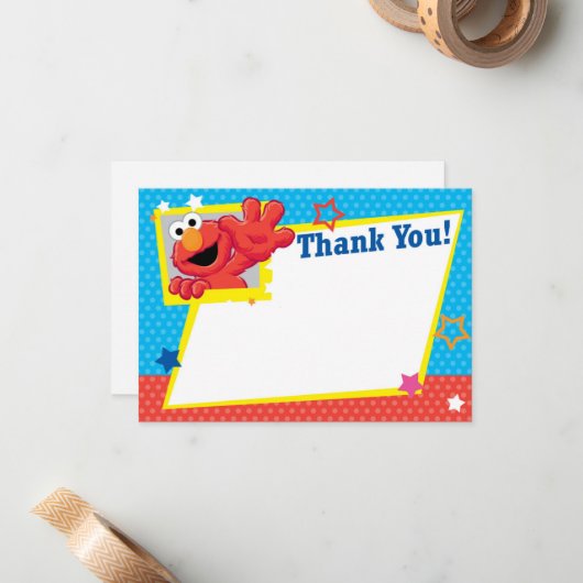 セサミストリート |エルモ – 水玉模様&スターズありがとう ノートカード (正面/裏面インサイチュ)