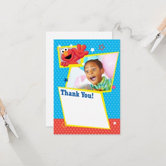 セサミストリート |エルモ – 水玉模様&スターズ誕生日 カード (正面/裏面インサイチュ)