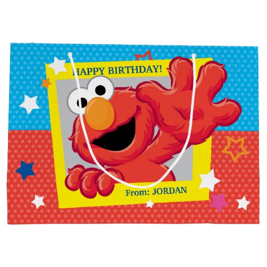 セサミストリート |エルモ – 水玉模様&スターズ誕生日 ラージペーパーバッグ (裏面)