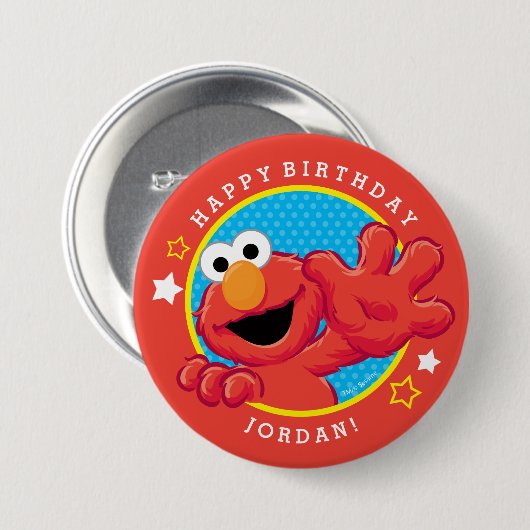セサミストリート |エルモ – 水玉模様&スター誕生日 缶バッジ (正面&裏面)