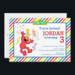 セサミストリート |エルモ – 虹の3番目の誕生日 招待状<br><div class="desc">エルモを見ろ踊り遠くにの小さなパーティーモンスター!明るくて陽気でカラフルのデザインがセサミストリート。虹の背景パターンのストライプパーティーは、本当に究極男女兼用のアクセサリ。あらゆる年齢の子供の漫画のキャラクター。カスタマイズ今日のデザイン!© 2021 Soma Workshop. www.sesamestreet.org</div>