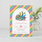 セサミストリート カラフルレインボー誕生日 招待状 (スタンド正面)