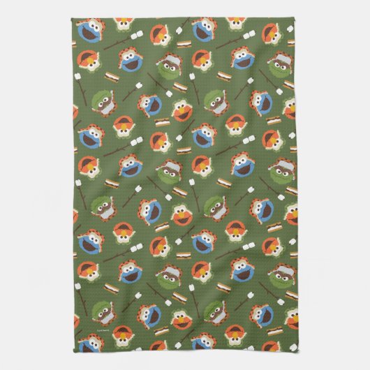 セサミストリート |キャンプは友達と一緒におもしろいを楽しむ キッチンタオル (縦)