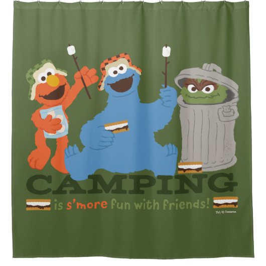 セサミストリート |キャンプは友達と一緒におもしろいを楽しむ シャワーカーテン (正面)