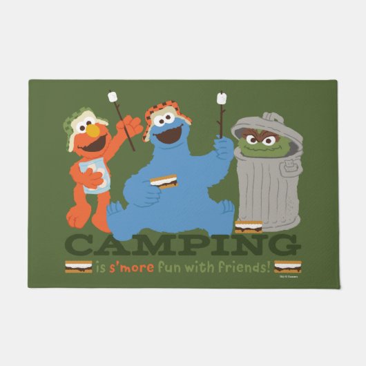 セサミストリート |キャンプは友達と一緒におもしろいを楽しむ ドアマット (正面)