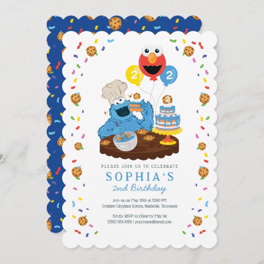 セサミストリート | クッキーモンスターの誕生日ケーキ 招待状 (正面/裏面)