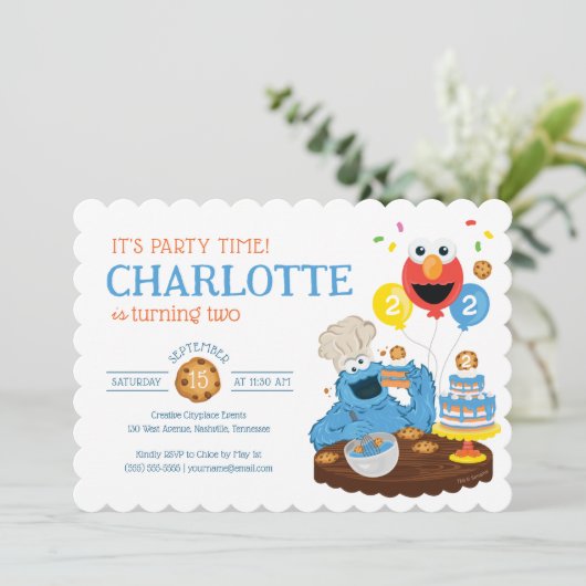 セサミストリート | クッキーモンスターの誕生日ケーキ 招待状 (スタンド正面)