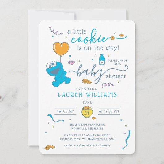 セサミストリート |クッキーモンスターベビーシャワー 招待状 (正面)