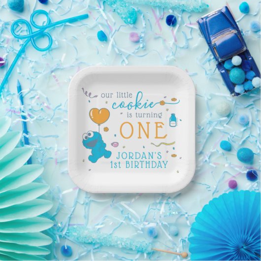セサミストリート |クッキーモンスター1歳の誕生日 ペーパープレート (パーティー)