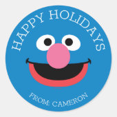 セサミストリート |グローバーメリークリスマスギフトラベル ラウンドシール (正面)