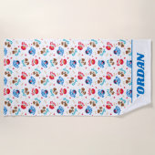 セサミストリート |タンゴ、エルモ、グローバーパターン ビーチタオル (正面)