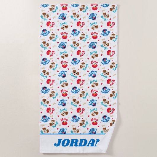 セサミストリート |タンゴ、エルモ、グローバーパターン ビーチタオル (正面)