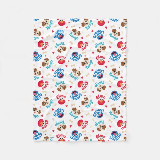セサミストリート |タンゴ、エルモ、グローバーパターン フリースブランケット (正面)