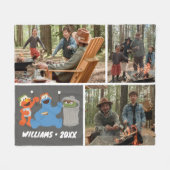 セサミストリート |ファミリーキャンプ |写真のコラージュ フリースブランケット (正面(横))