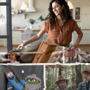 セサミストリート ファミリーキャンプ 写真のコラージュ フリースブランケット