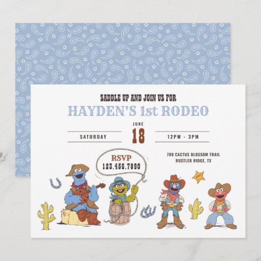 セサミストリート ロデオカウボーイ誕生日 招待状 (正面/裏面)