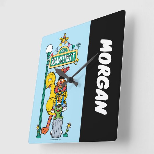 セサミストリート |名前の追加 スクエア壁時計 (傾斜)