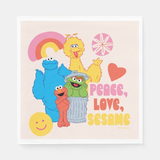 セサミストリート |平和、愛、セサミ スタンダードランチョンナプキン (正面)
