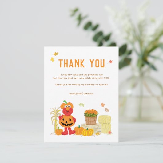 セサミストリート | 秋のエルモ パンプキン 誕生日 サンキューカード (スタンド正面)