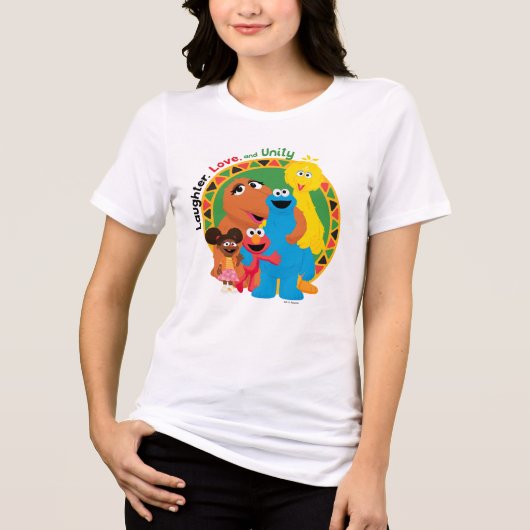 セサミストリート | 笑い、愛、統一 トライブレンドTシャツ (正面)