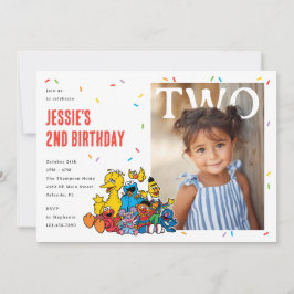 セサミストリート 赤い紙ふぶきの2歳の誕生日 招待状
