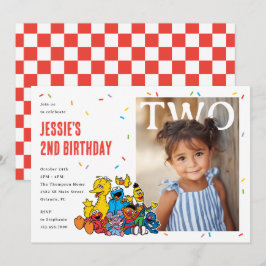 セサミストリート 赤い紙ふぶきの2歳の誕生日 招待状