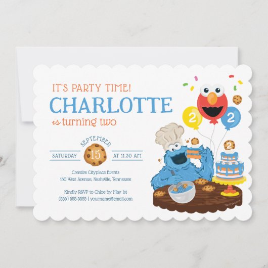 セサミストリート | Cookieモンスターお誕生日ケーキ 招待状 (正面)