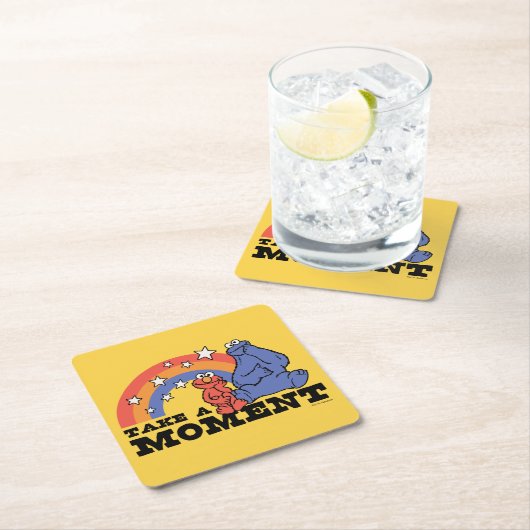 セサミストリート | ElmoとCookieに時間がかかる スクエアペーパーコースター (インサイチュ)