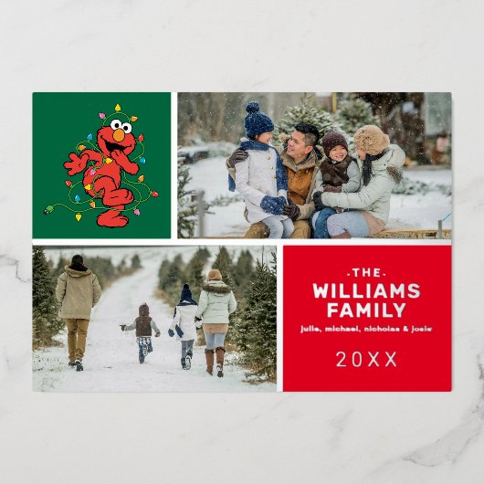 セサミストリート | Elmoファミリーフォトホリデー 箔シーズンカード (正面)