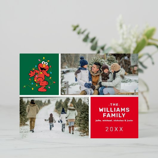 セサミストリート | Elmoファミリーフォトホリデー 箔シーズンカード (立ち正面)