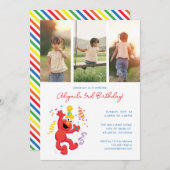 セサミストリート | Elmo – レインボー誕生日写真 招待状 (正面/裏面)