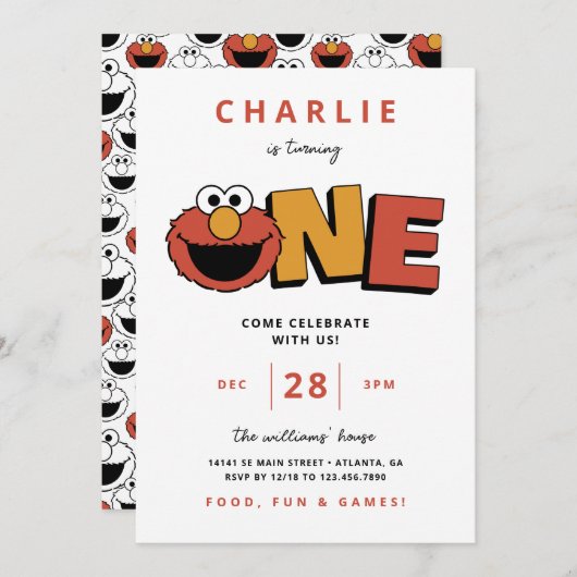セサミストリート | Elmo – 最初の誕生日 招待状 (正面/裏面)
