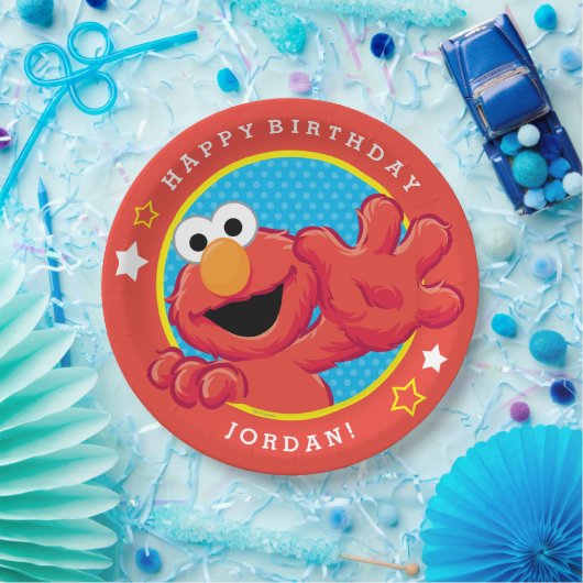 セサミストリート| Elmo -水玉模様及び星の誕生日 ペーパープレート (パーティー)