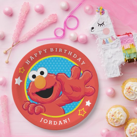 セサミストリート| Elmo -水玉模様及び星の誕生日 ペーパープレート (パーティー)