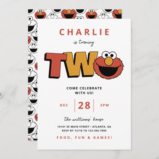 セサミストリート | Elmo - 2番目の誕生日 招待状 (正面/裏面)