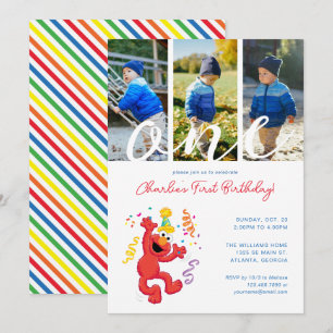 セサミストリート   Elmo - Rainbow 1st Birthday写真 招待状