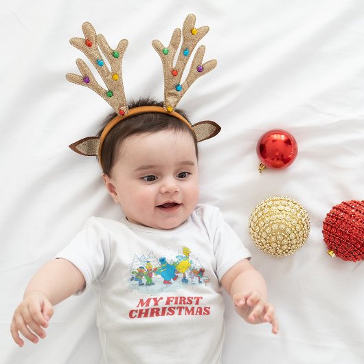 セサミストリート | Iceスケートで滑るフレンズ1stクリスマス ベビーボディスーツ