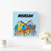 セサミストリート | Rainbow |名前の追加 スクエア壁時計 (ホーム)