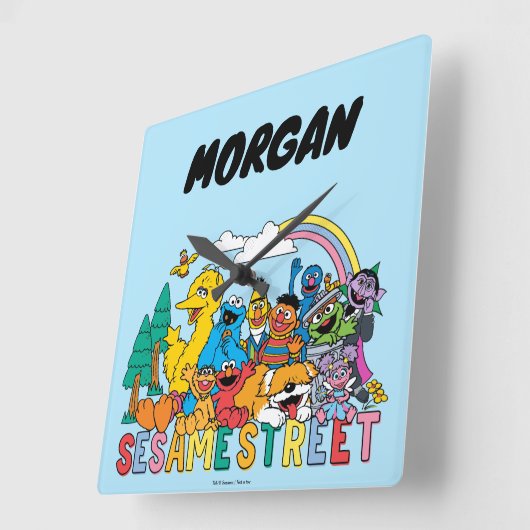 セサミストリート | Rainbow |名前の追加 スクエア壁時計 (傾斜)