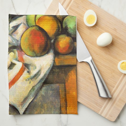 セザンヌ著ショウガの瓶そしてフルーツ キッチンタオル (四つ折り)