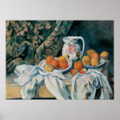 セザンヌ – カーテンと花のピットを持つ静物生活 ポスター (正面)