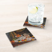 セザンヌ:フルーツボウル、ピッチャー、フルーツアートワーク ガラスコースター (アングル)