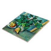 セザンヌ – プリムローズとフルーツのポット。 タイル (側面)