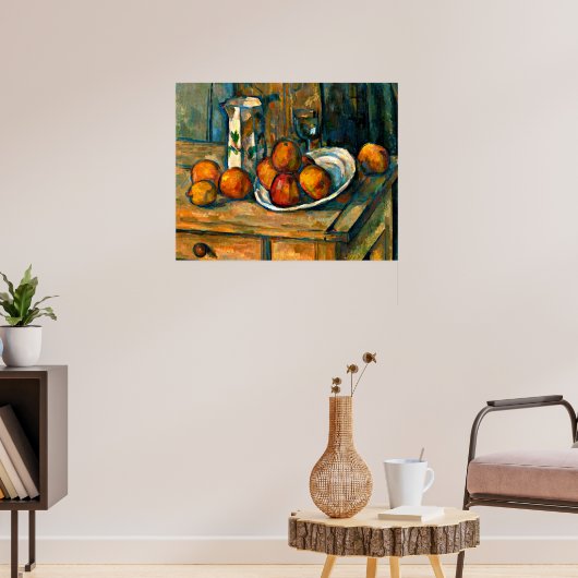 セザンヌ – ミルクジューグとフルーツを添えた静物詩 ポスター (リビング3)