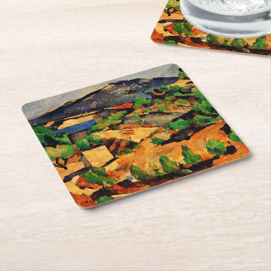 セザンヌ – レスタケから見た山々 スクエアペーパーコースター (アングル)