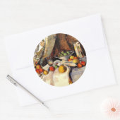 セザンヌ- Still Life Post、ボトル、カップ、フルーツ ラウンドシール (封筒)